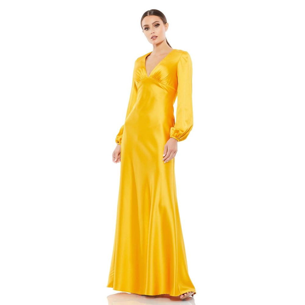 Mac Duggal 55693 Marigold Charmeuse Empire Waist Blouson Long Sleeve Gown 2